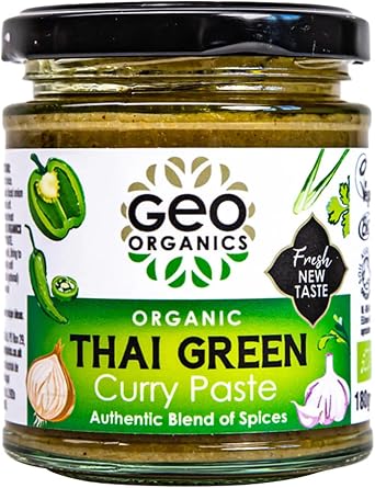 Geo Organics Thai Green Curry Paste 180g Pack of 1 Serves 4 | Organic & Vegan-Friendly Thai Curry Paste | Authentic Thai Recipe Base | Certified by Soil Association Curry Paste