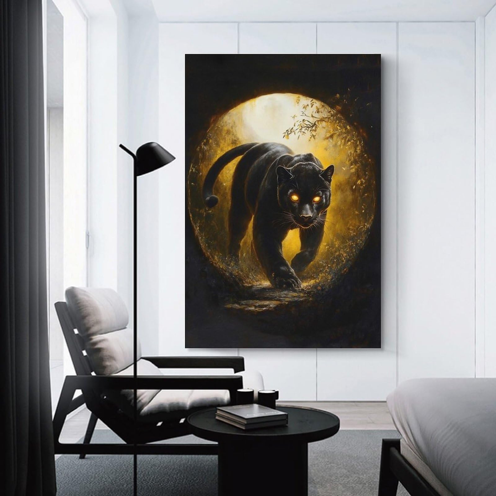 Junmoney Canvas Art Print Black Panther with Glowing Eyes, 20x30inch(50x75cm), for Office, Study Or Home Workspace, Home Office Artwork with Decorative Appeal