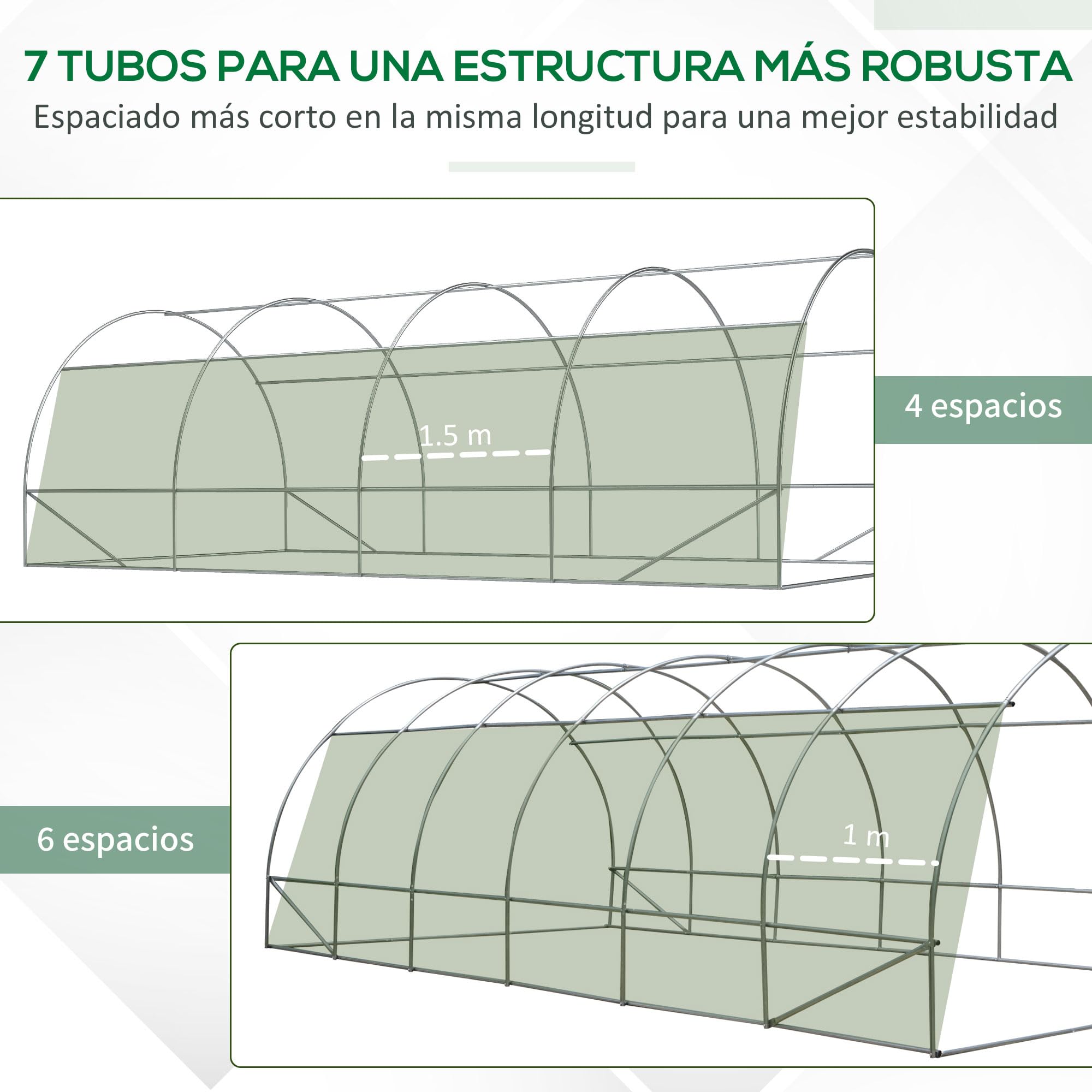 Outsunny Invernadero de Túnel de Jardín 6x3x2 m con Puerta Verde | Invernadero Exterior Grande para Huerto con 12 Ventanas, Ideal para Cultivos, Plantas, Verduras y Flores