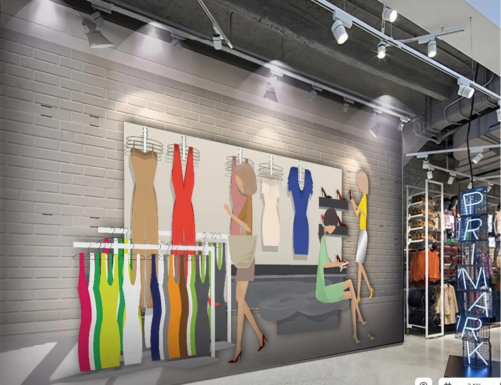 XDOUBAO Wallpaper Retro Fashion Clothing Store Window Shopping Mall Lobby Afternoon Tea Western Restaurant Background Wall Wallpaper Coffee Shop Mural,3D,350x245cm