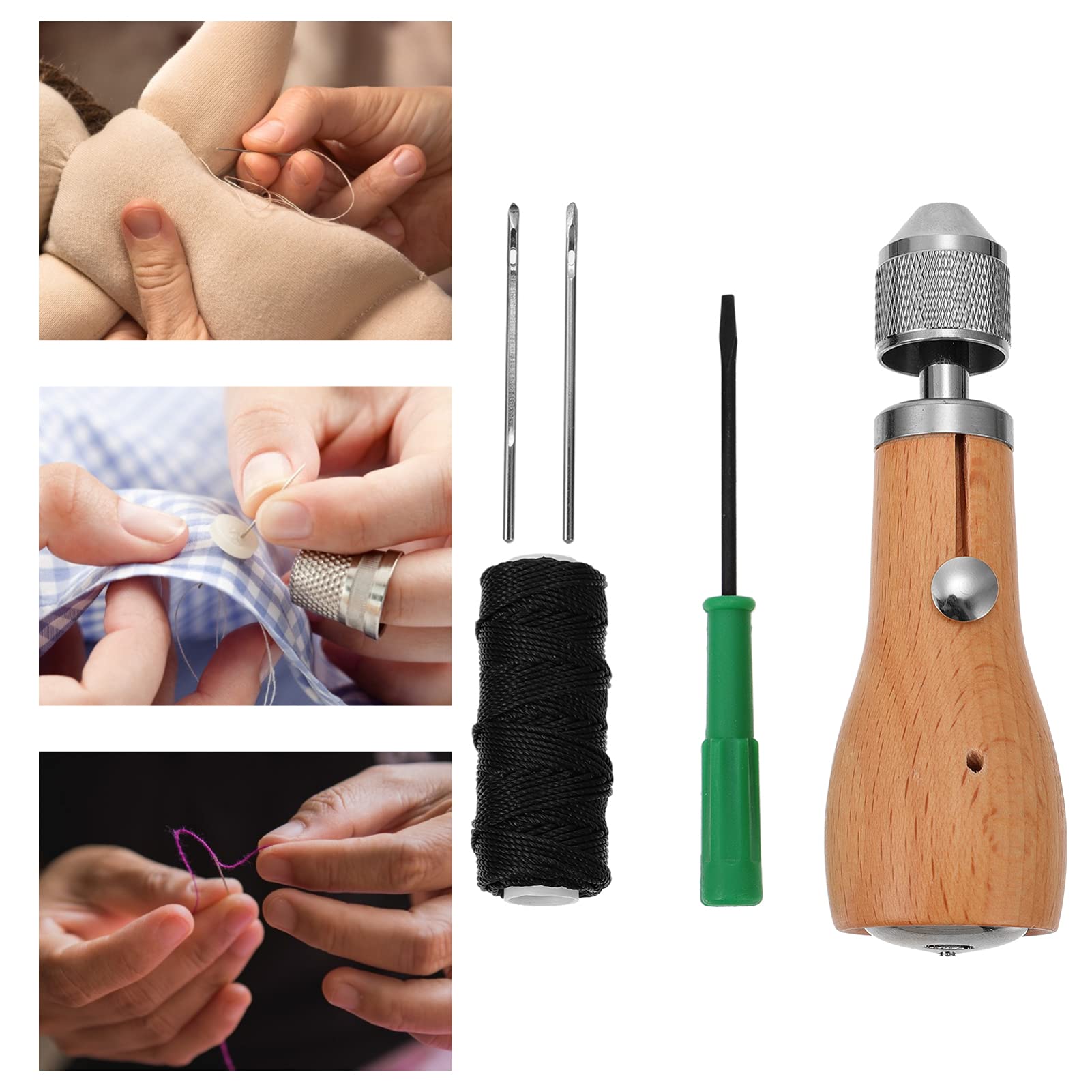 Artibetter 3 Juegos Punzón de Coser Mango de Ergonómico Herramienta Manual para Reparación Incluye Agujas y Curvas
