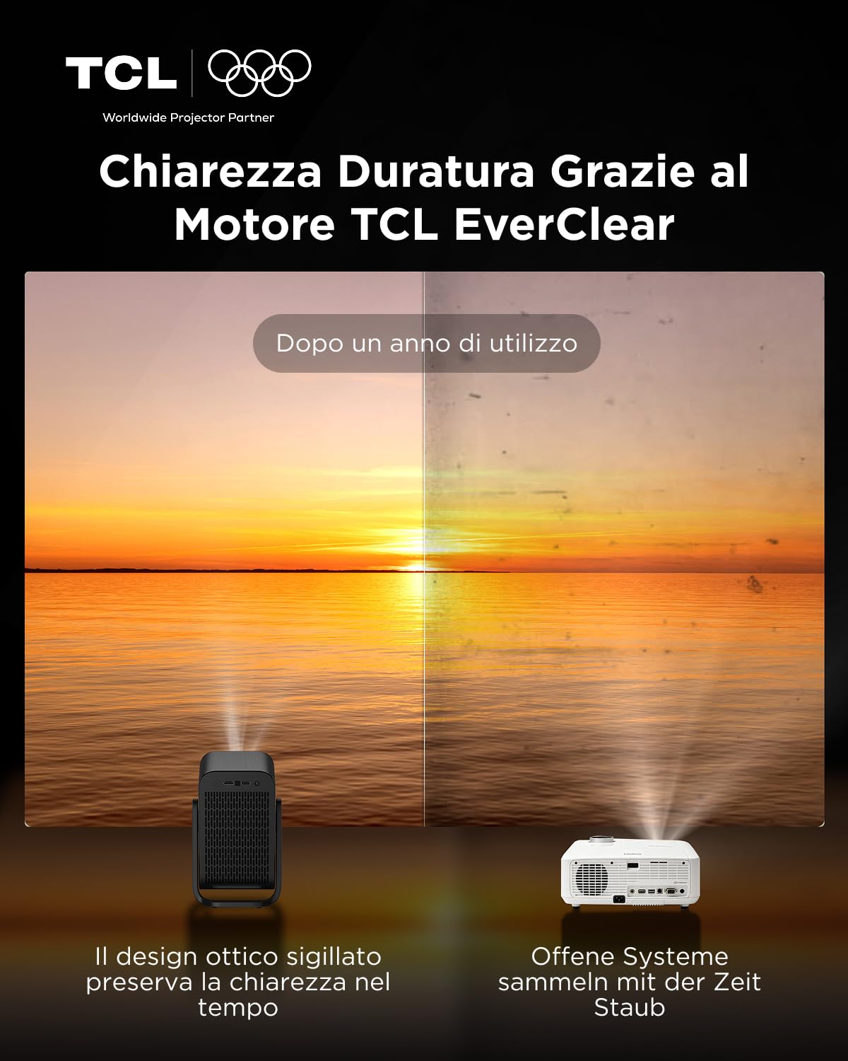 TCL C1 Mini Proiettore Portatile 4K Nativa 1080P Google TV Netflix Compatibile, Messa a Fuoco Automatica 6D Correzione Trapezoidale, Wi-Fi Bluetooth, 8W Dolby Audio, Rotabile 285°