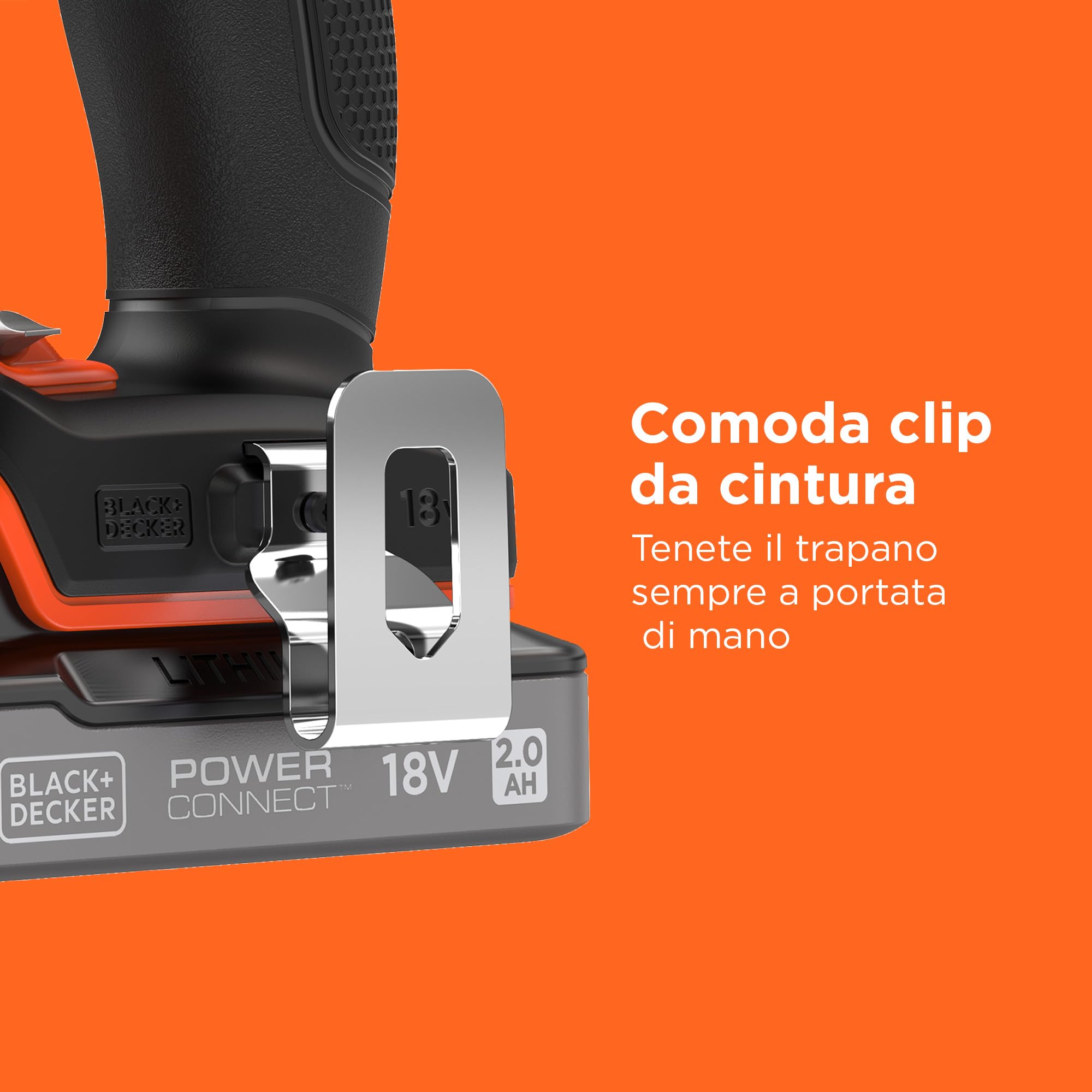 BLACK+DECKER Trapano avvitatore a batteria da 18 V, coppia massima di 45 Nm, 2 batterie da 2,0 Ah, caricatore da 1 A e kitbox, BCD382D2XK-QW