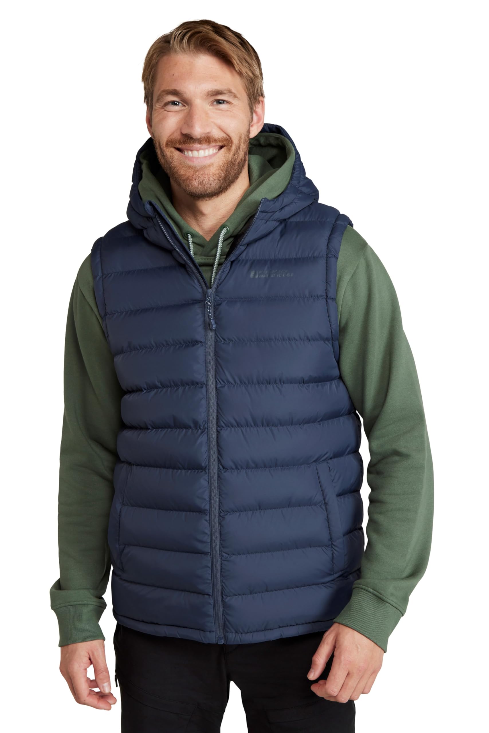 Mountain Warehouse Seasons Mens Hooded Padded Gilet - Water-resistant Isotherm Sleeveless Jacket with Side Pockets - Spring Summer, Camping, Outdoors, Travelling & Hiking Navy L