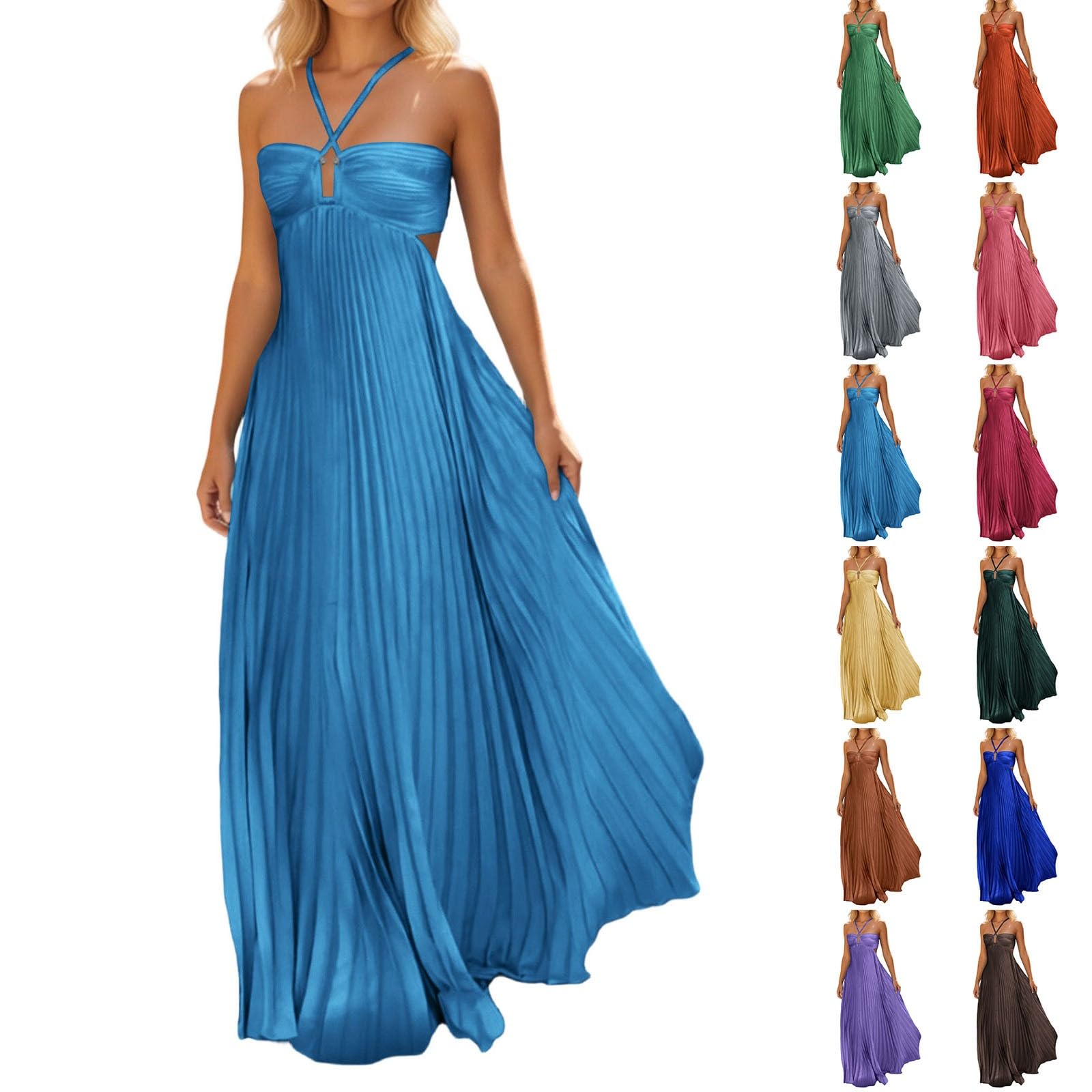 Robe Femme Chic et Elégant Longue Fluide Robes de Soirée Cocktail Mariage Bal Promo Sexy Dos Nu A-Ligne Robe avec Bretelles Décontractée sans Manches Spaghetti Plage Dress Pour Cérémonie Mariage Fête