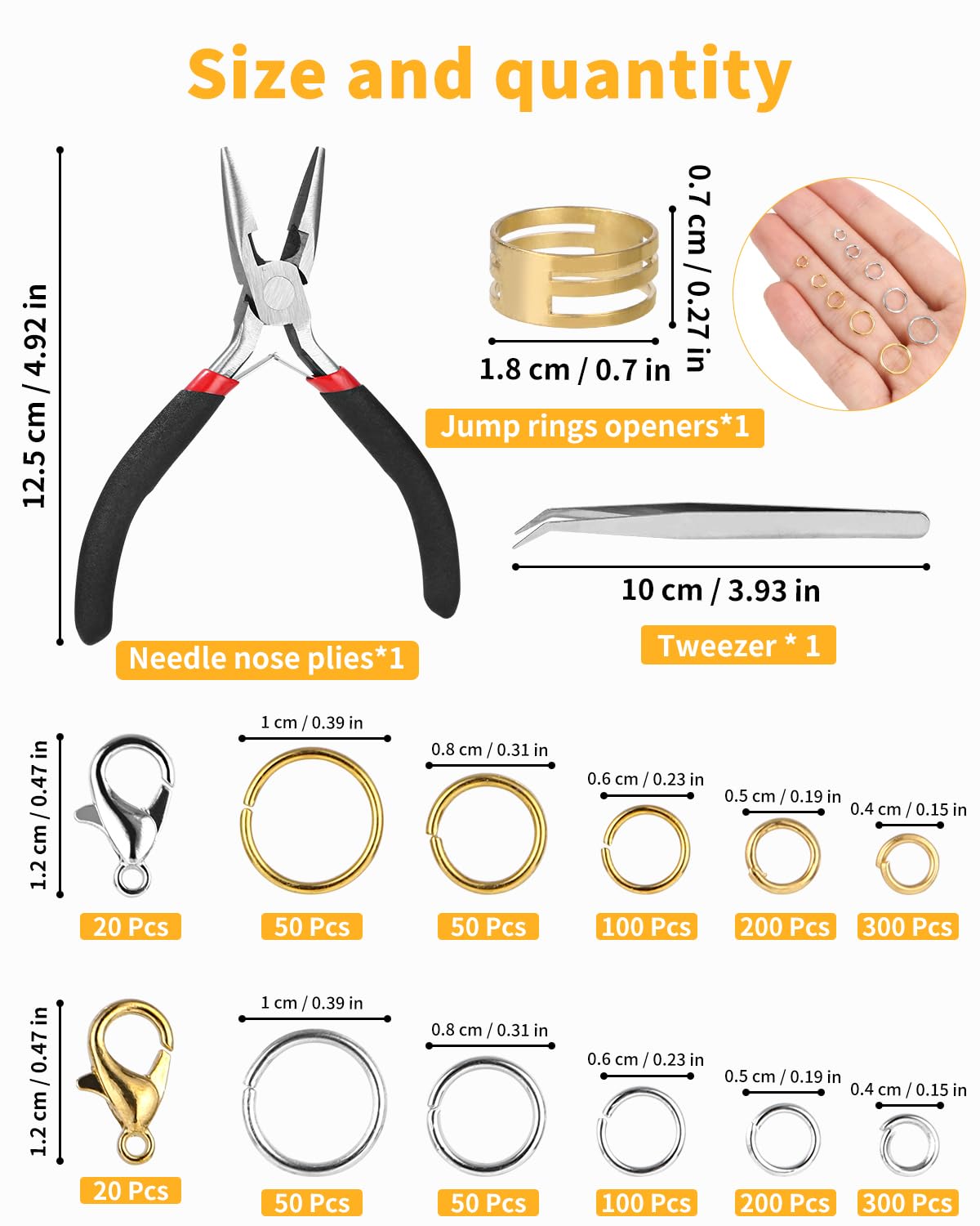 Bixury Anelli di Salto Aperti Argento e oro,1443 Pezzi Aperti Anellini Anello Chiusura Bigiotteria 4/5/6/8/10mm con Pinze e Scatola,per Bigiotteria Gioielli DIY Braccialetti Ciondoli Accessori