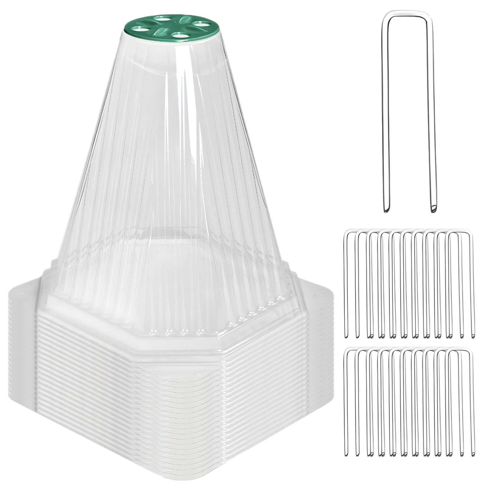 20 pièces Cloches de jardin pour plantes, couvercles de jardin avec évent rotatif, 40 piquets de sol inclus, protecteurs transparents en plastique pour semis et jeunes plants, pour potager et jardin