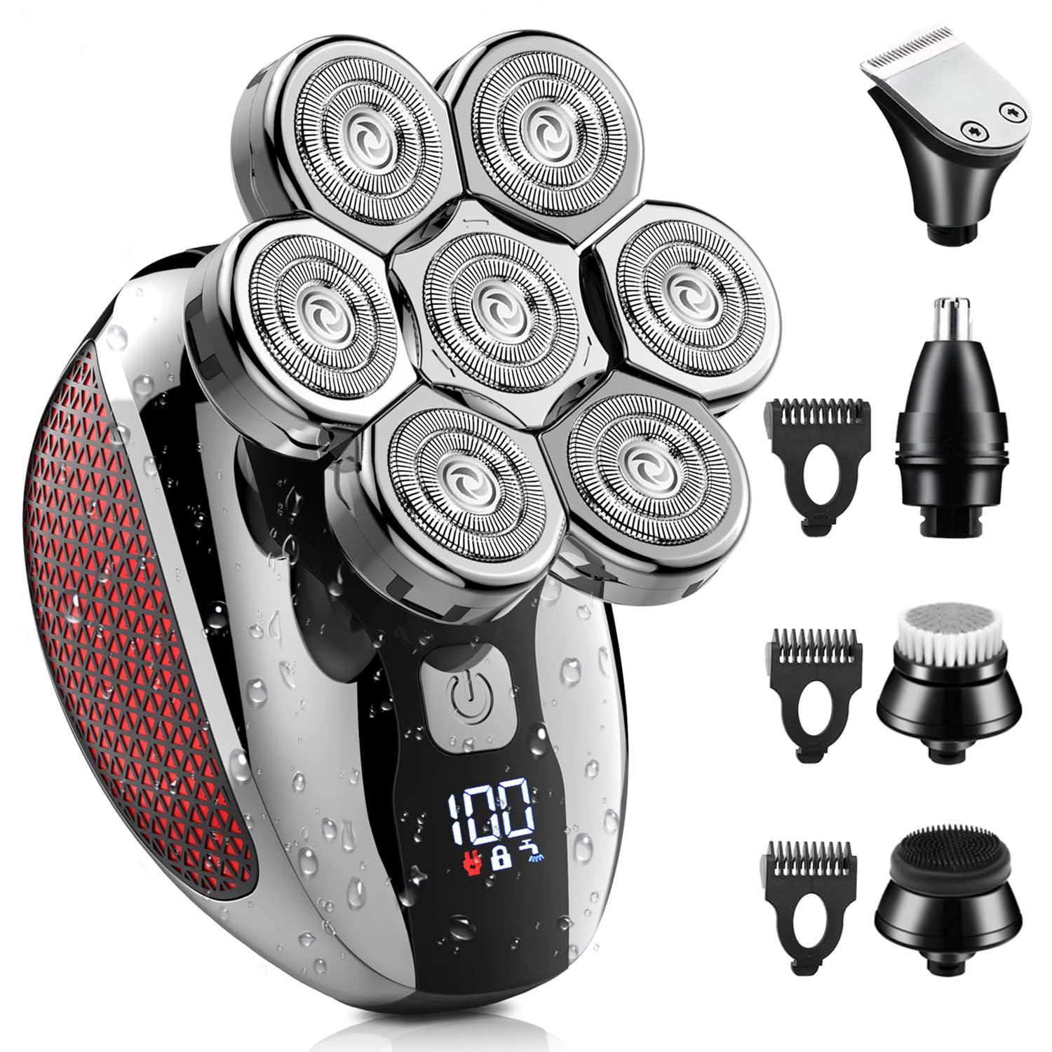 7D Head Shavers for Bald Men, 5 in 1 Electric Head Shavers for Men Rechargeable Waterproof Cordless Bald Head Shaver with LED Display