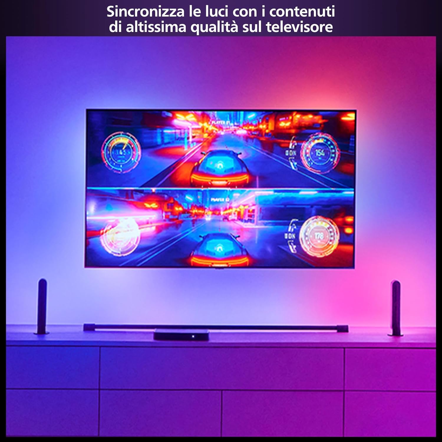 Philips Hue Play HDMI Sync Box 8K - Smart hub che sincronizza fino a 10 luci Hue - Hub luci che richiede Hue Bridge - Supporta Dolby Vision HDR10+ - Controllo con app Hue per luci smart