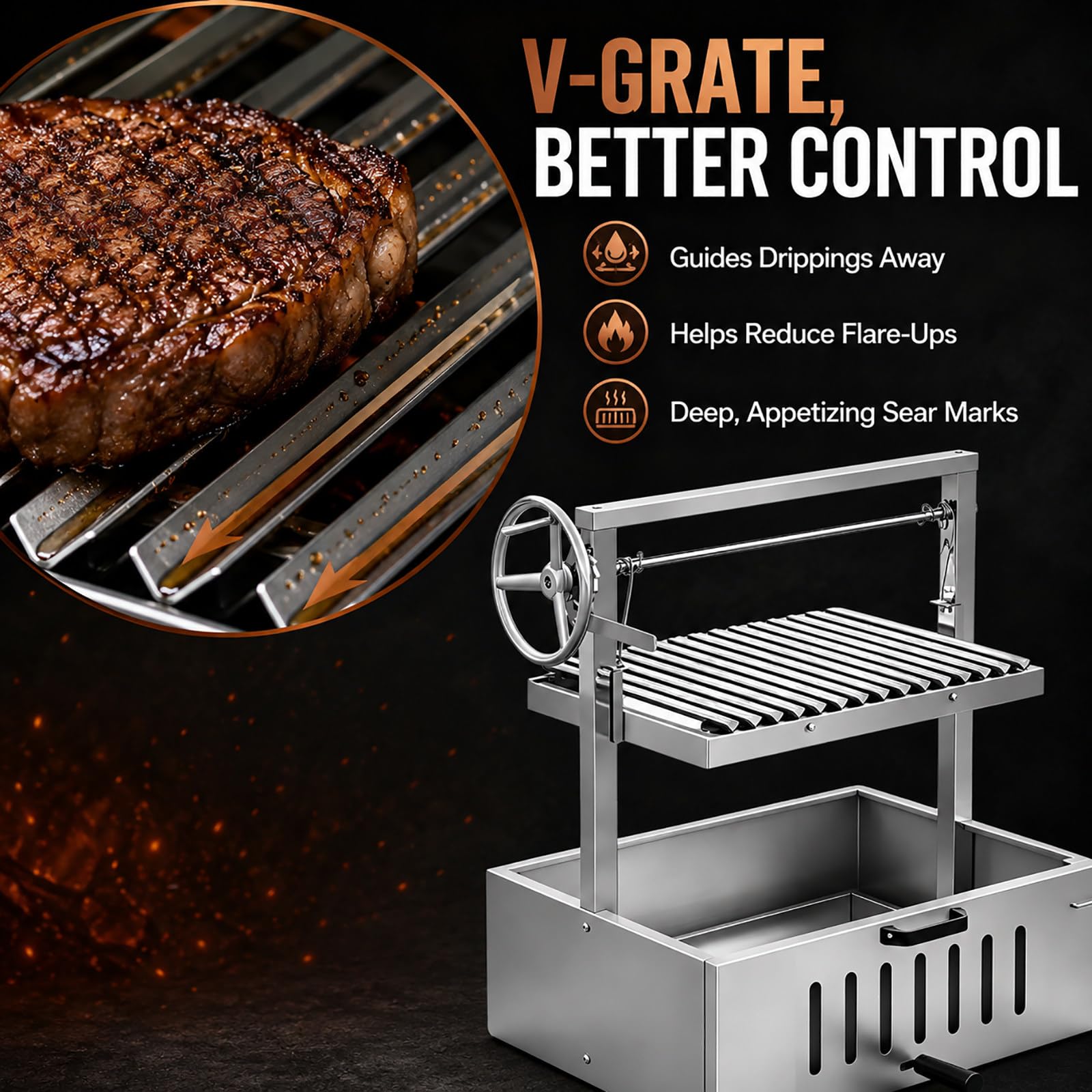 Argentyński grill asado z nierdzewnym rusztem V