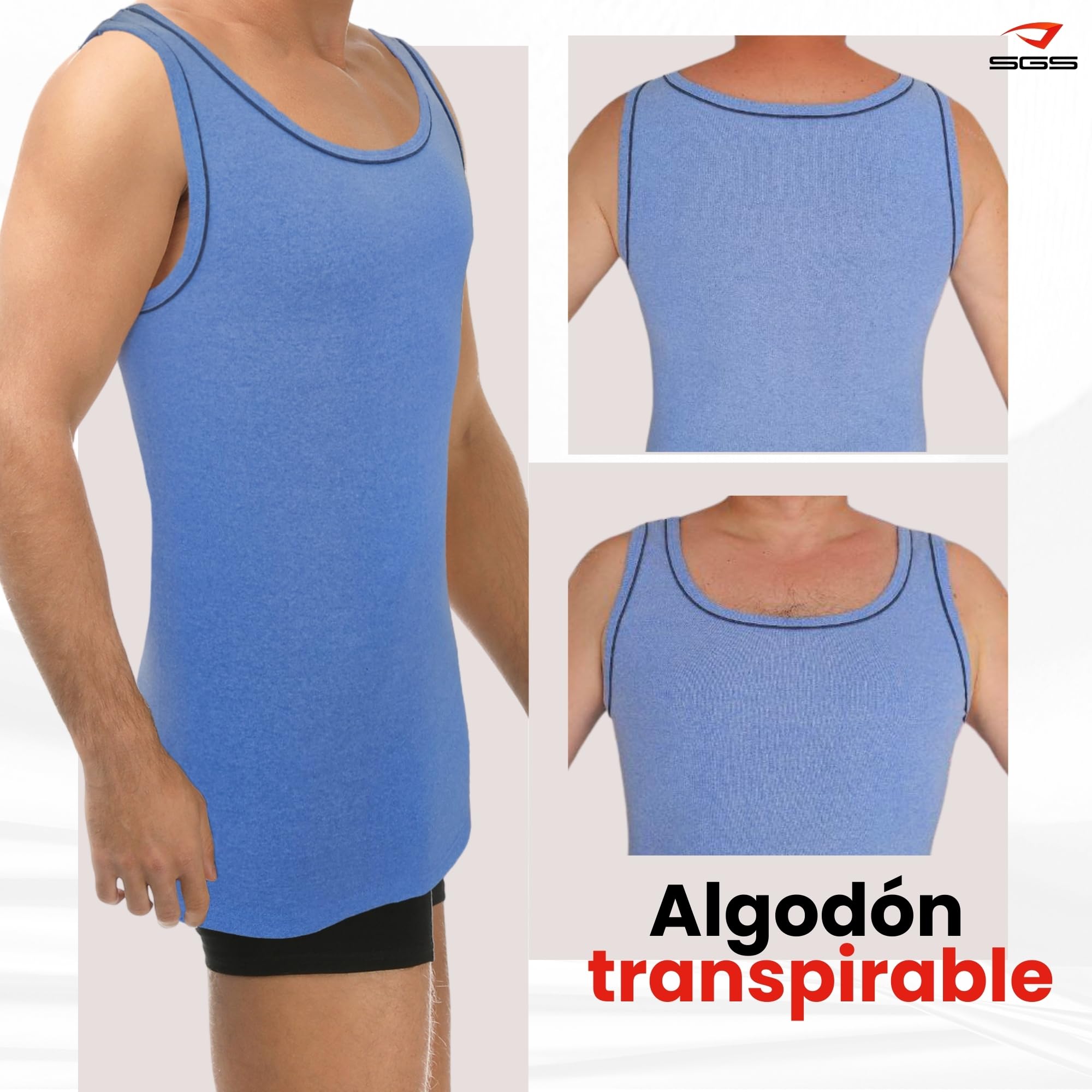 SGS Pack de 5 Elegantes Camisetas de Tirantes y Chalecos para Hombre Extra Largo +12 cm - Camiseta Tirantes Hombre, Camiseta Sin Mangas para Hombres