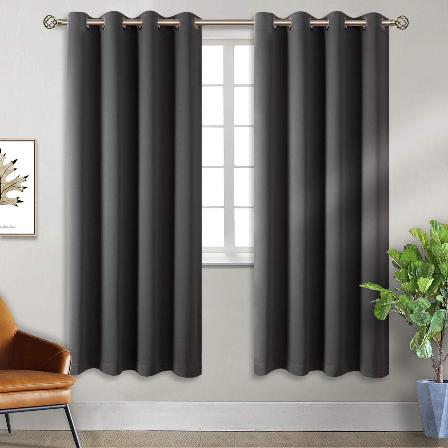 BGment Blackout Curtains for Bedroom - Grommet Thermal Insulated Room Darkening Curtains for Living Room, Set of 2 Panels, Each 46 x 72 Inch, Dark Grey โ image 1