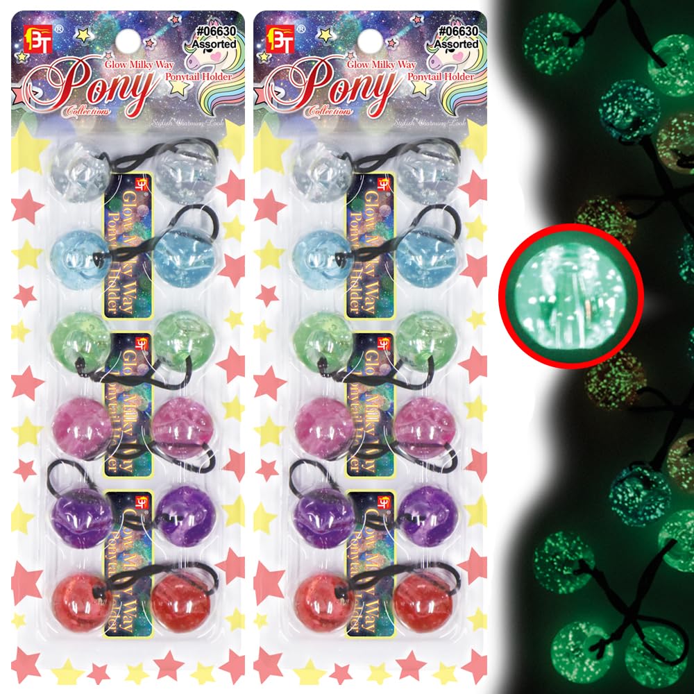Beauty Town12 Pcs 25mm Glow in the Dark Milky Way Assorted Hair Ties for Girls