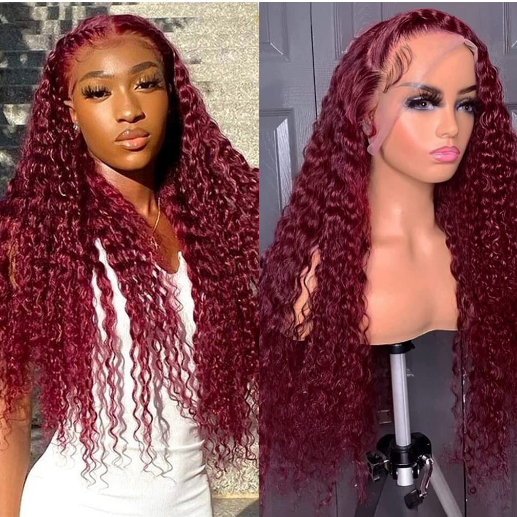 Bugtum 99j Burgundy Lace Front Wigs Human Hair Deep Wave Curly 13x4 Hd Lace Frontal Wigs for Black Women Human Hair Pre Plucked Red Colored Wig (30