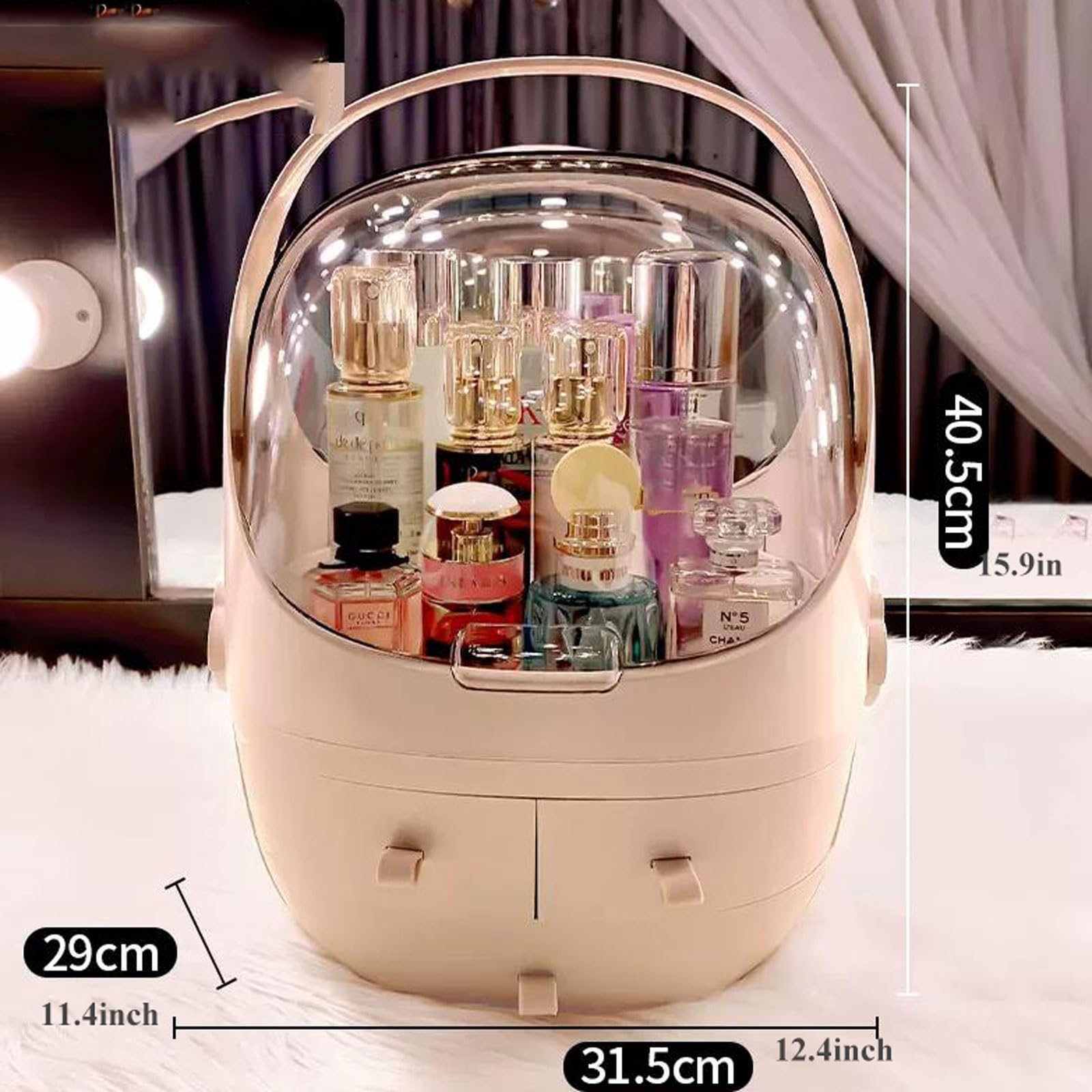 Organizador de maquillaje Organizadores de maquillaje for el cuidado de la piel, cajones de almacenamiento, organizador de tocador de baño, vitrinas de cosméticos con 3 cajones y tapa transparente, ap