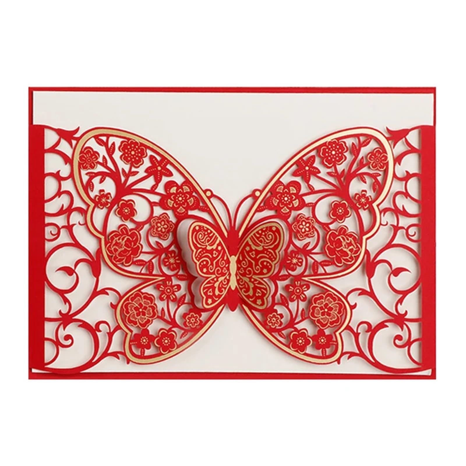 Hochzeitseinladungen Karte 50 Stück Schmetterling, lasergeschnittene Hochzeitseinladungskartenhüllen, Party-Postkarte, Geschäftsgrußkarte, Verlobung, Hochzeitsdekoration(Red)