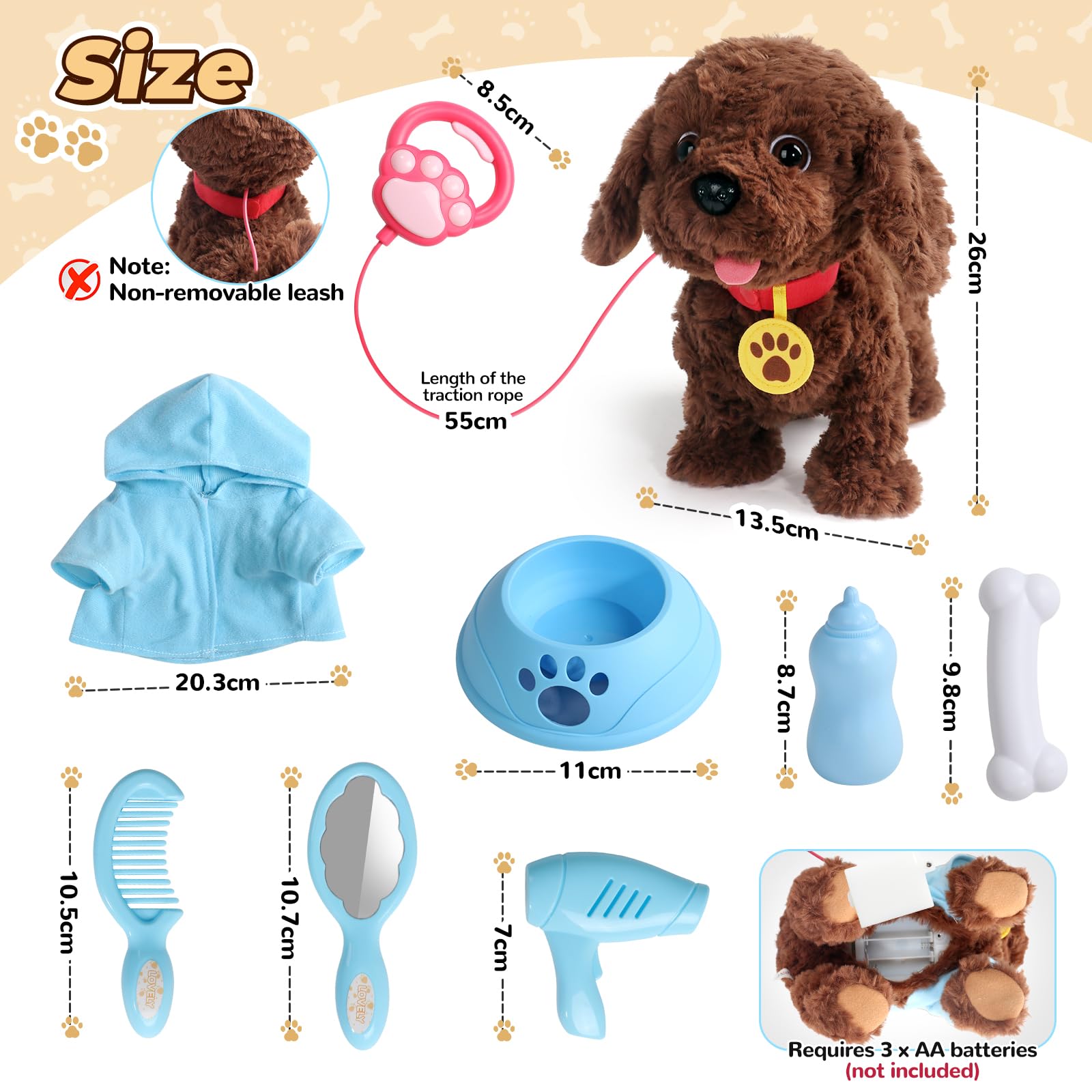 jerryvon Cagnolino che Abbaia e Cammina -Giochi Bambini 2 Anni Cane Giocattolo che Cammina e Abbaia Regalo Bambina 2 3 4 Anni Peluche Cane Realistico Animali Giocattolo per Bambini