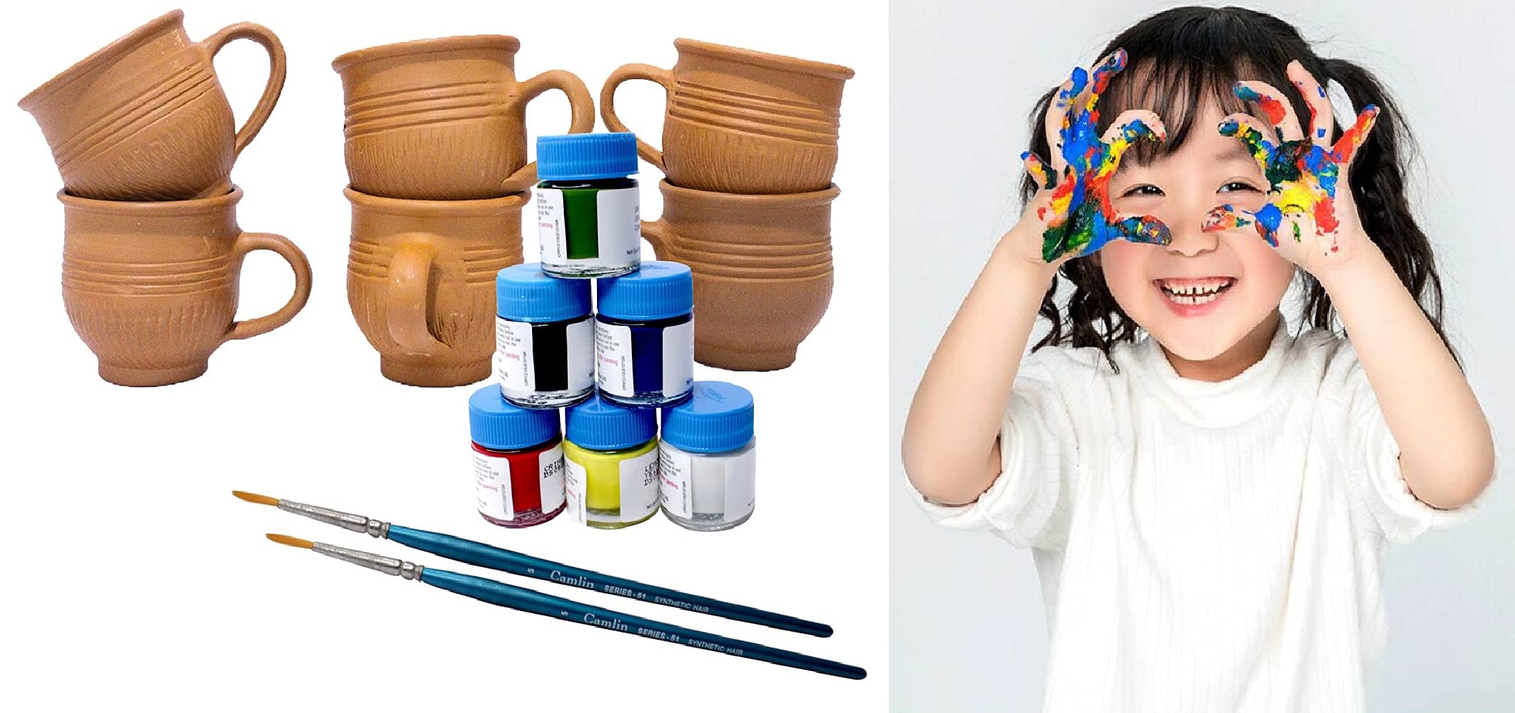 PrimeCombo of Traditional Terracotta Chai Cup/Mitti Clay Tea Coffe Cup with Acrylic Painting Colours for Home Art Craft for Kids Adults Pack of 1