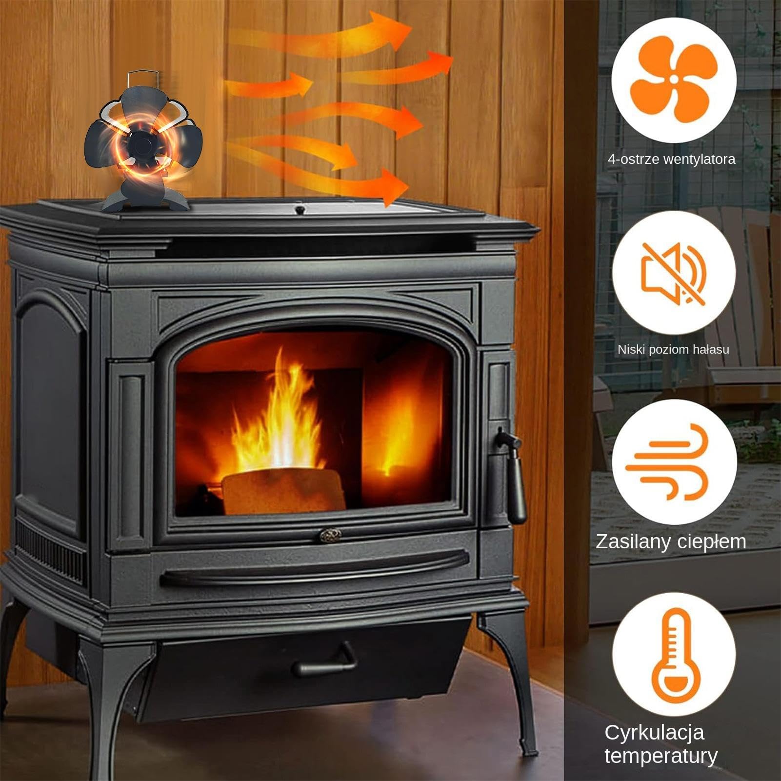 Wood Burner Fan, Fireplace Fan, Non Electric Igniter, Circulating Warm Air, Quiet Stove Blower, Suitable for Living Room and Bedrooms Use, 4.33x3.15x4.72 Inches