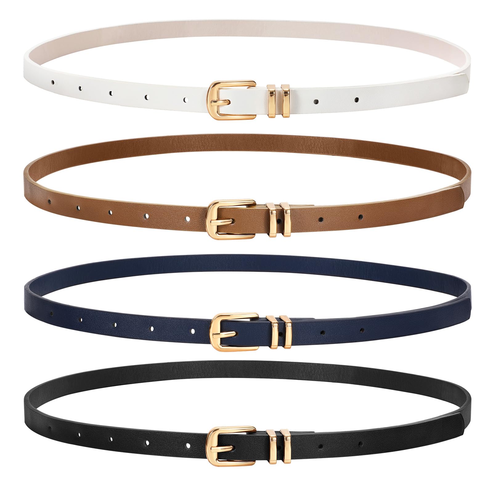 JASGOOD 4 Pack Women Skinny Leather Belt Thin Waist Belt with Gold Buckle for Jeans Pants Dress