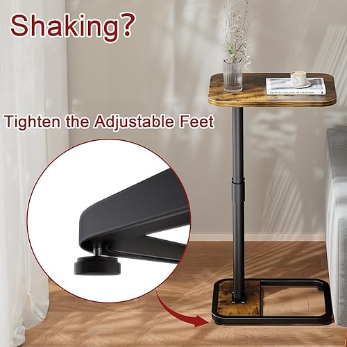 Miniatura 3 de GOYLSER Mesas en forma de C, mesa auxiliar giratoria pequeña, mesas auxiliares ajustables en altura para sala de estar, sofá de aperitivos, bandejas