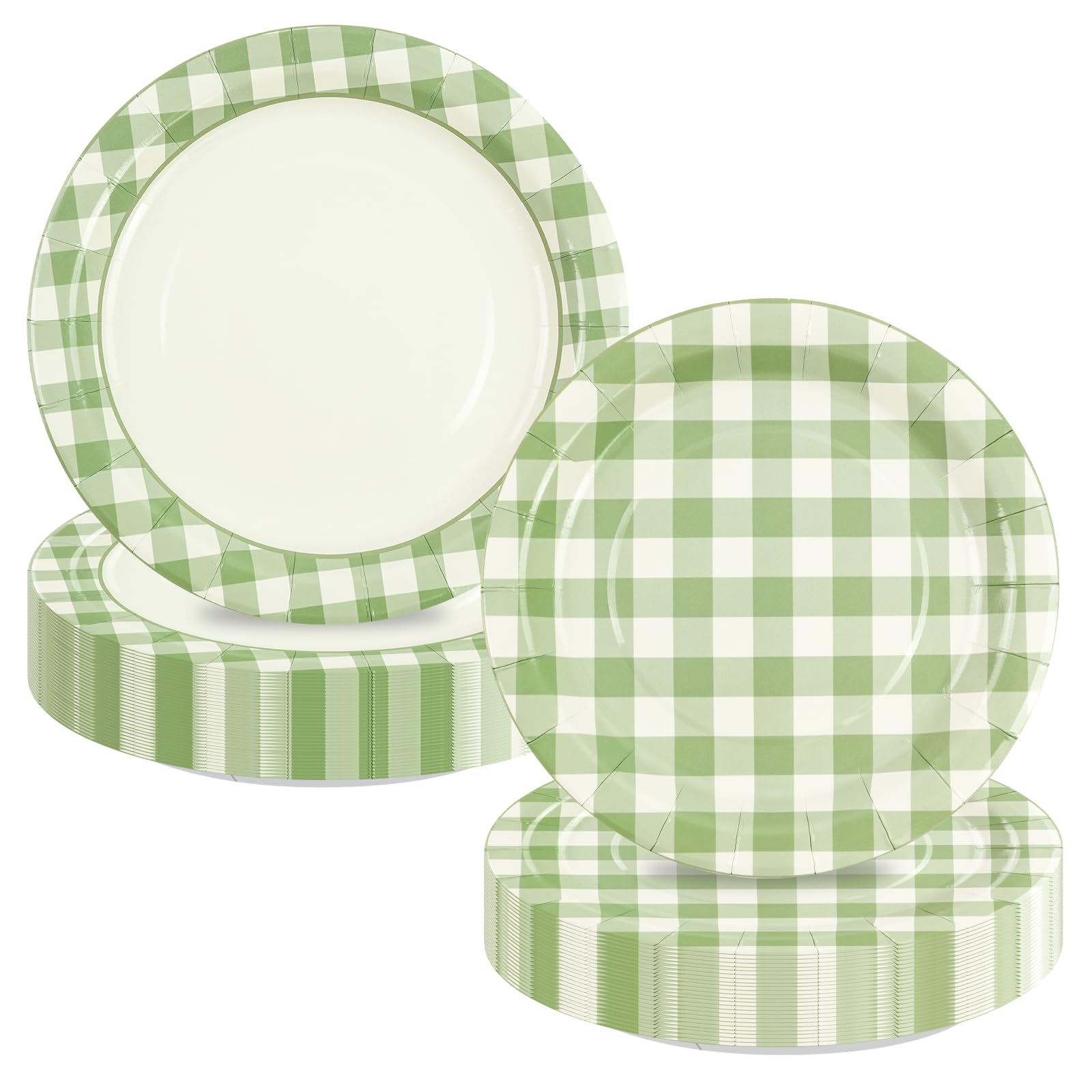 EVYIENEN 50Pcs Green Gingham Paper Plates, 7 Inch Checkered Dessert Plates Disposable Green and White Paper Plate for Baby Shower Wedding Birthday Mother's Day