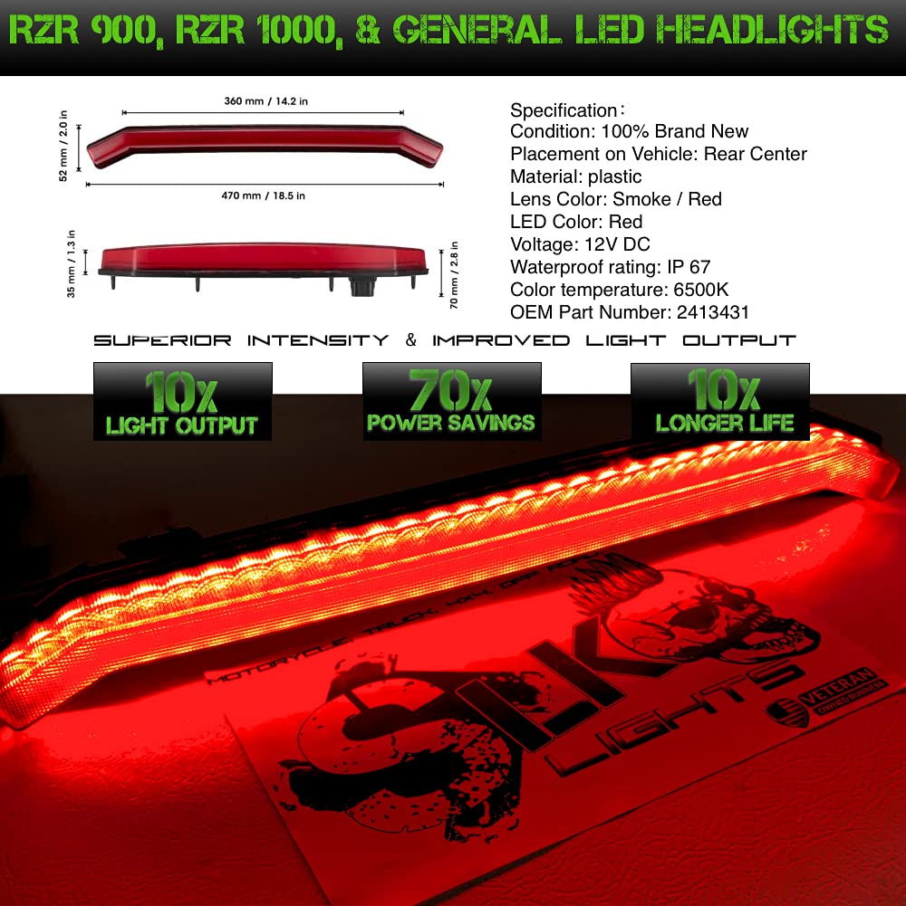 SLK-Customs Lights RZR XP RED Center Tail Light,Rear Center Accent Lamp Taillight OEM Replacement for Polaris RZR XP 1000 Turbo Sportsman 1000 XP 2019 2020 2021 (Red Tail light)