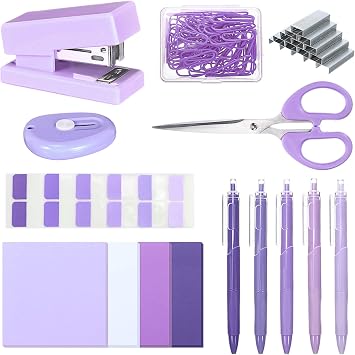 Purple Mini Office Supplies Kit School Desk Accessories Set