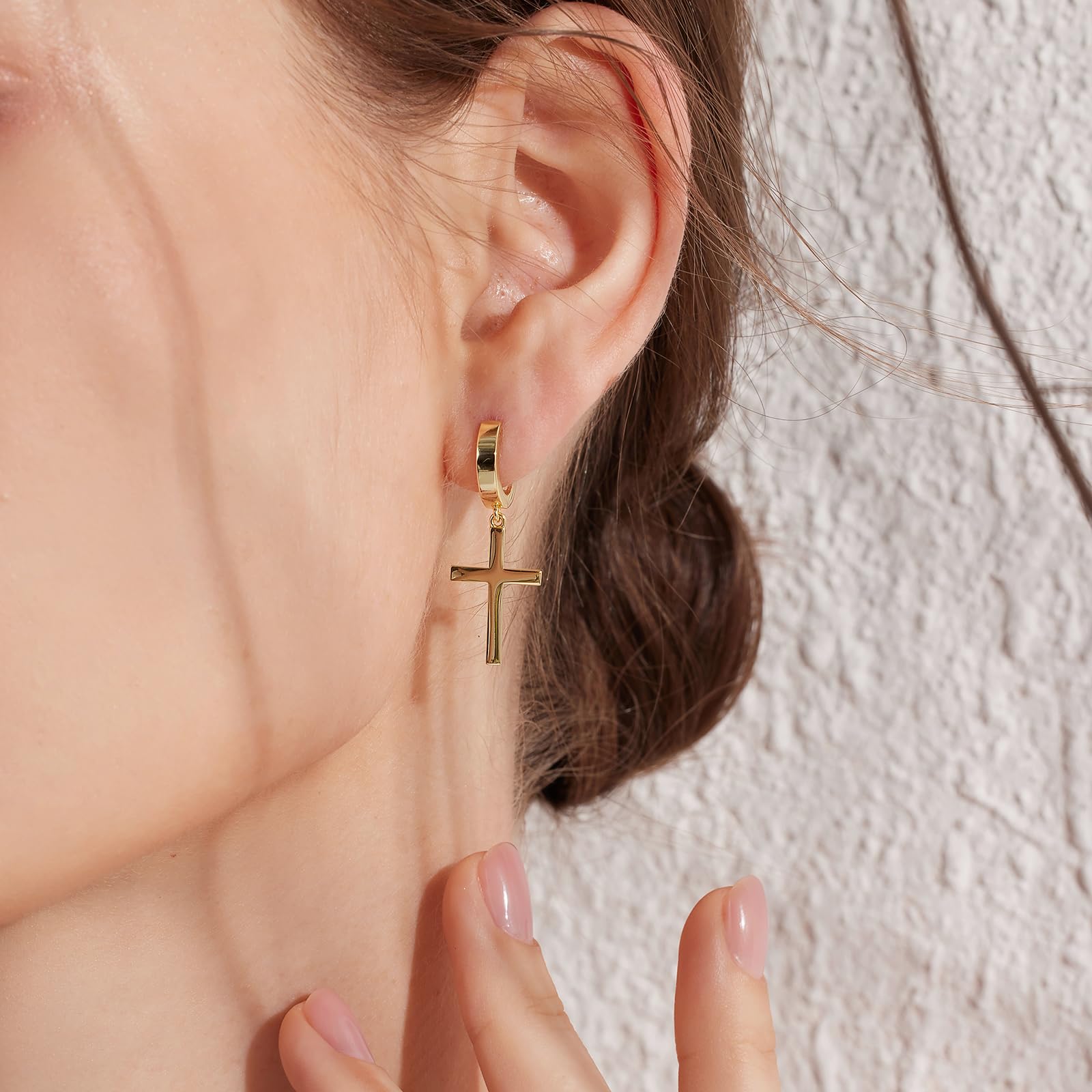 jiamiaoi 18K Weißgold platte Kreuz Ohrringe Silber 925, Kreuz Creolen Ohrringe Silber Hängend für Herren Damen