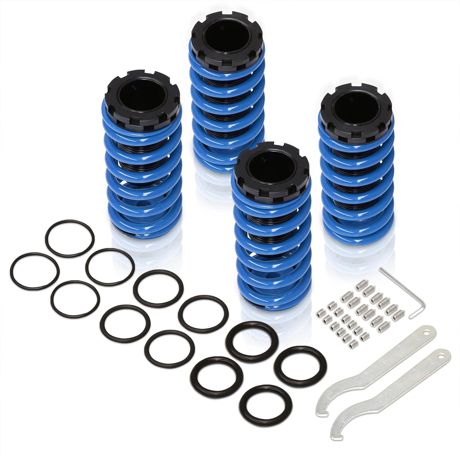 AJP Distributors Adjustable Blue Lowering Springs Black Coilover Sleeves Kit Compatible/Replacement For Civic CRX Del Sol Integra 1988 1989 1990 1991 1992 1993 1994 1995 1996 1997 1998 1999 2000 2001
