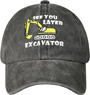 Hepandy Embroidered See You Later Excavator Hat Boy, Washed Black Snapback Cap Embroidery Adjustable Trucker Hats for Kids Child
