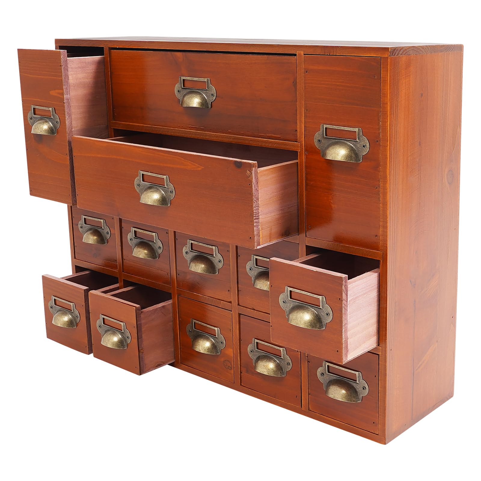 Desk Drawers Storage Cabinet Wooden Apothecary Cabinet with 14 Drawers, Desk Organizer Library Card Catalog Cabinet, Tabletop Organization and Storage for Bedroom Office