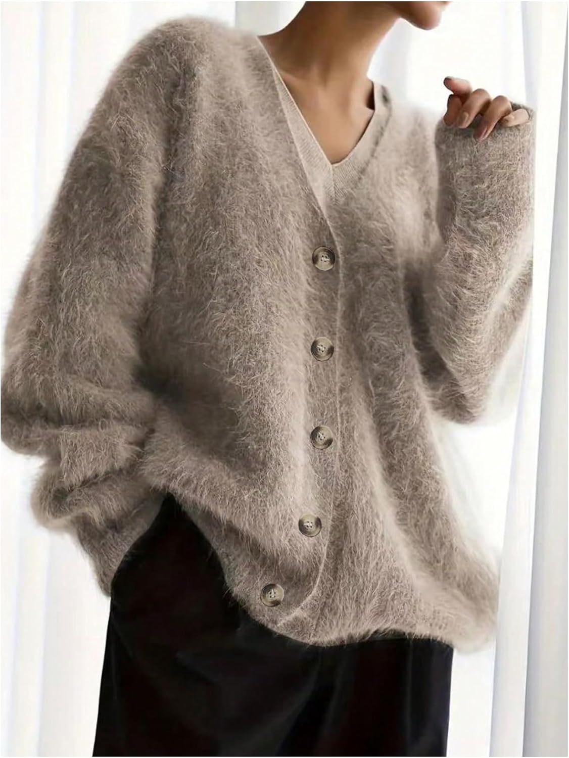 SOLY HUX Women's Plus Size Fuzzy Cardigan Sweater Button Down V Neck Long Sleeve Trendy Casual Outerwear - Image 2