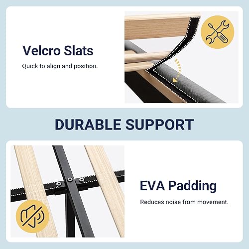 Miniatura 7 de Allewie Base de cama tamaño Queen con cabecera tapizada con respaldo de ala, cama de plataforma de terciopelo de pana de canal vertical, soporte de