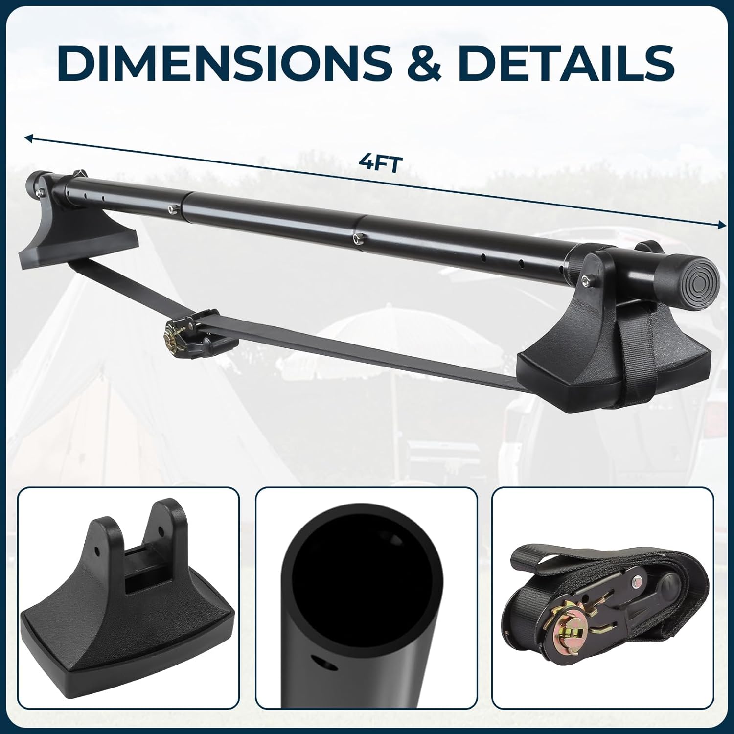 Adjustable Universal Car Roof Rack Cross Bars, 4 Feet Long Steel Luggage Rack Cargo Carrier for Sedan SUV Without Side Rails, Heavy Duty Anti-Theft Design