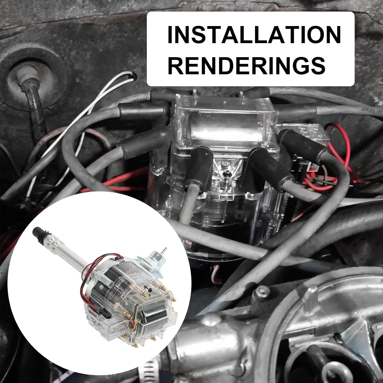 HEI Distributor Clear Cap Compatible with Chevy GM SBC V8 283 305 307 327 350 400 Small Blocks BBC 396 427 454 Big Block 65K Coil 7500 RPM