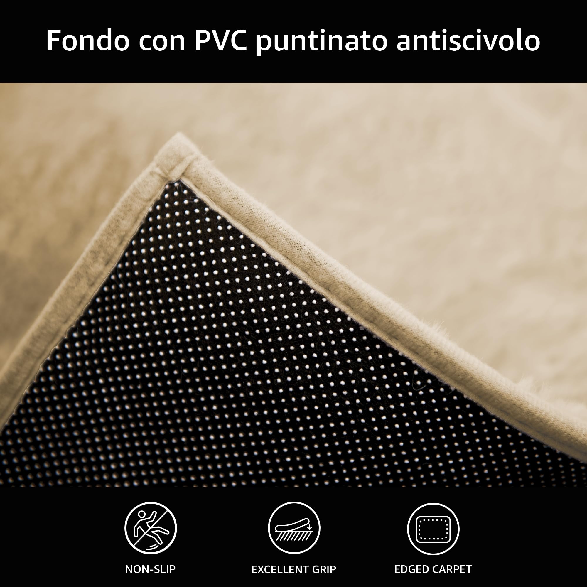 Comart - Tappeto Soffice - Tappetino da Bagno, Salotto, Camera da Letto - 45x75 cm - Lavabile in Lavatrice - Antiscivolo - Moderno - Super Peloso - Ultra Morbido - con Design a Quadrotti 3D - Beige