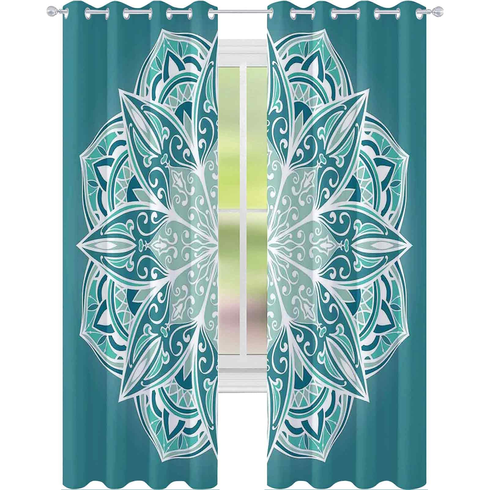 Bedroom blackout curtains, Spiritual Ritual Symbol Pattern Universe Metaphysical Cosmos Sign, W108 x L84 Inch For Sliding Glass Doors Living Room, Teal White