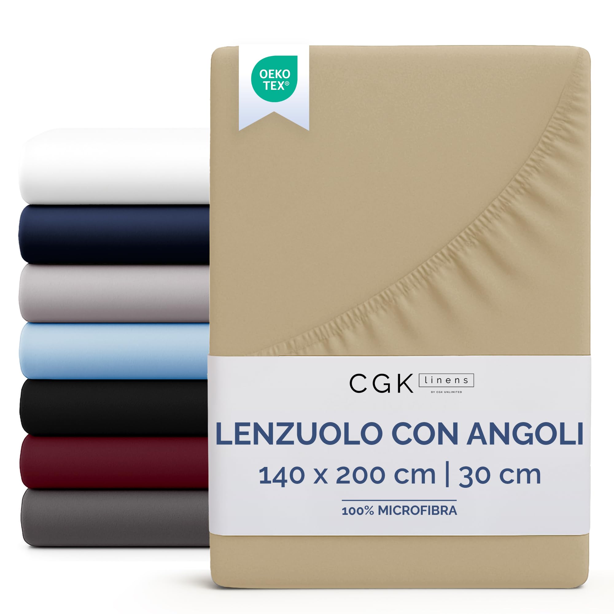 Lenzuolo con angoli 140x200 Beige, profondità 30 cm - Lussuoso lenzuolo con angoli - Per materassi fino a 30 cm (12") di altezza - Morbido, senza pieghe e traspirante - 140x200 - singola