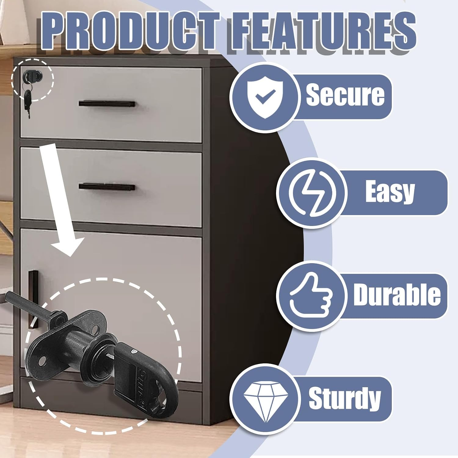 2Pcs Desk Drawer Locks Drawer Lock Cabinet Locks with Keys Keyed Different Zinc Alloy Desk Locks for Desk Drawer Lock Replacement