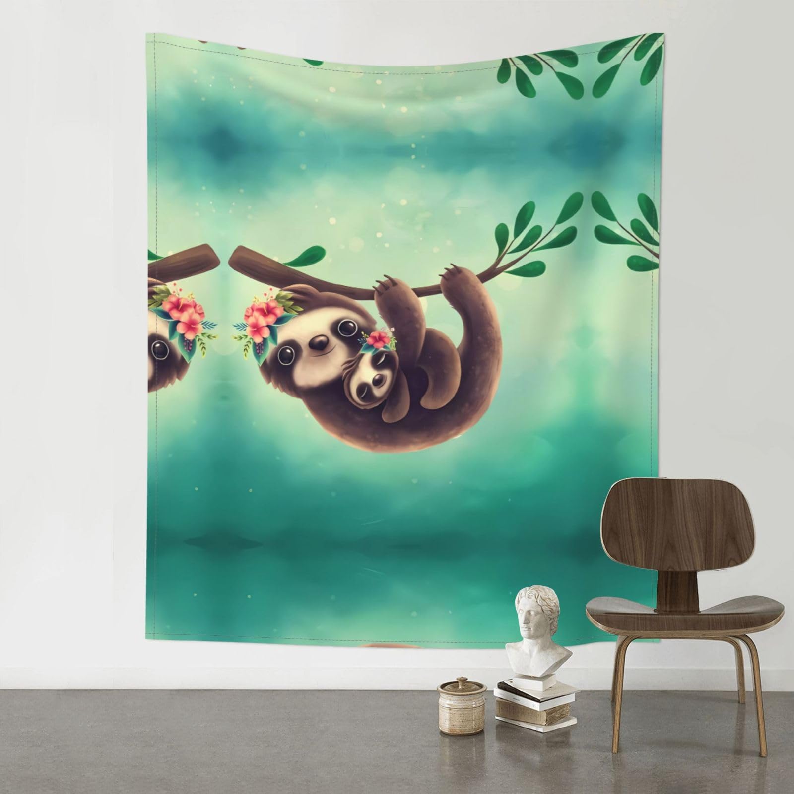 HJFCZH Lazy Cute Sloth Hanging the Branches Prints Wall Tapestry 60x51in – Boho Decor Throw for Bedroom, Dorm, Beach Cover & Picnic Blanket