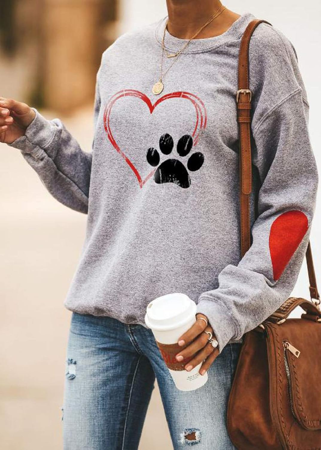 Love Heart Dog Paw Sweatshirts Dog Mom Pullover Tops Women Long Sleeve Sweater Blouse - Image 2