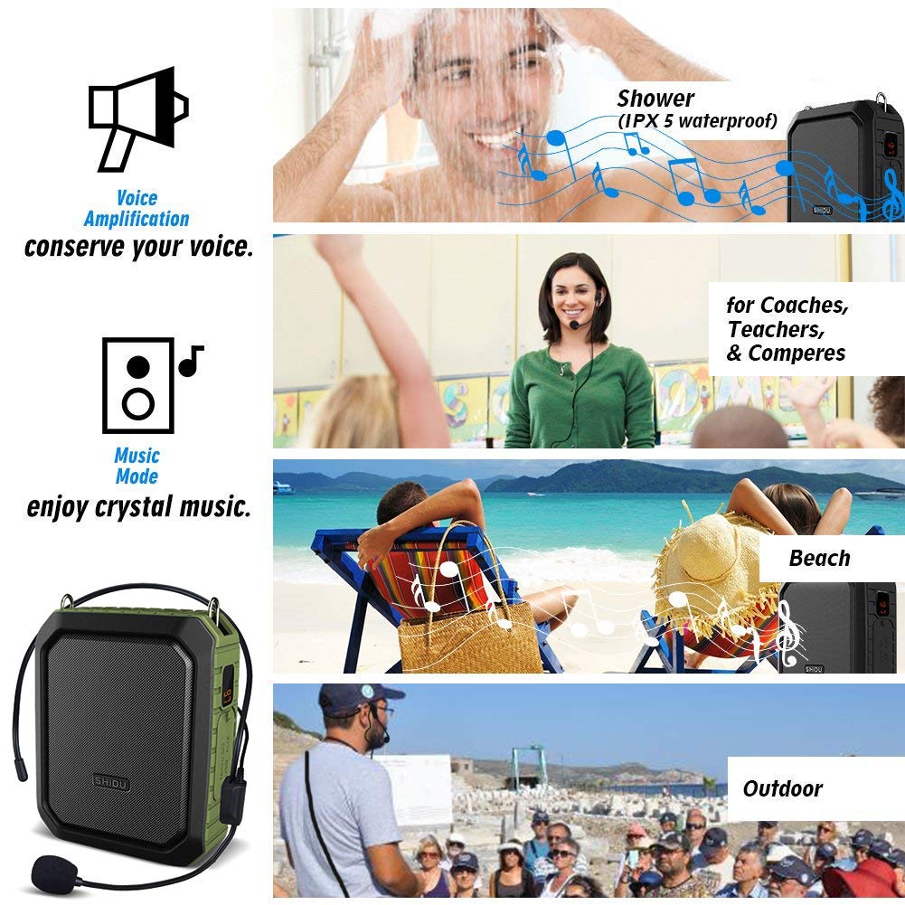 WinBridge Potente Amplificador de Voz Portátil Micrófono Auricular con Cable Altavoz Bluetooth de 18W, Resistente al Agua, Grabación para Profesores, Guía Turístico al Aire Libre M800