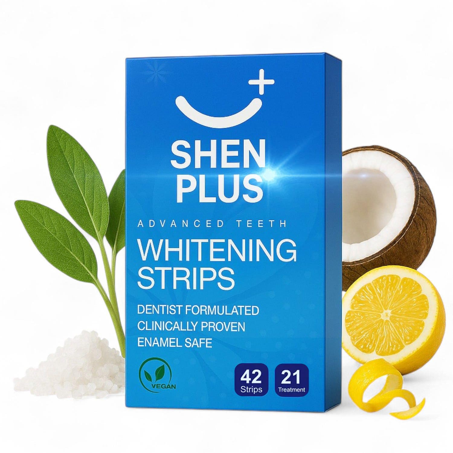 Teeth Whitening Strips Enamel-Safe Non-Slip Dry 21 Treatments Helps Remove Deep Stain with Coconut Sage Oil Dead Sea