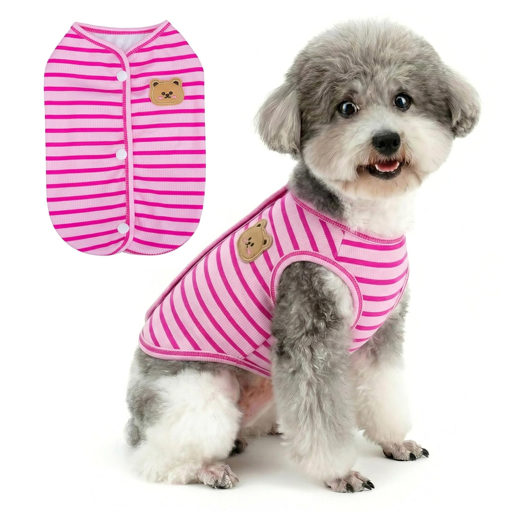 Zunea Striped Dog Shirts for Small Dogs Soft Breathable Summer Vest T-Shirt Puppy Clothes Cute Bear Daily Wear Pet Apparel for Chihuahua Yorkie Pink XS