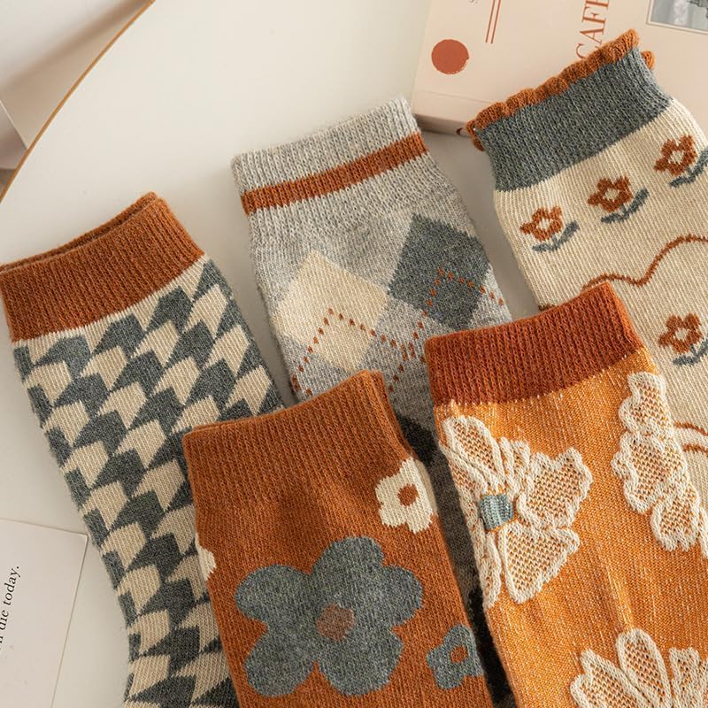 MarJunSep Wool Fall Boot Socks Women Teen Girls Thick Knit Vintage Cute Floral Cottage Core Boho Winter Warm Crew Socks - Image 7