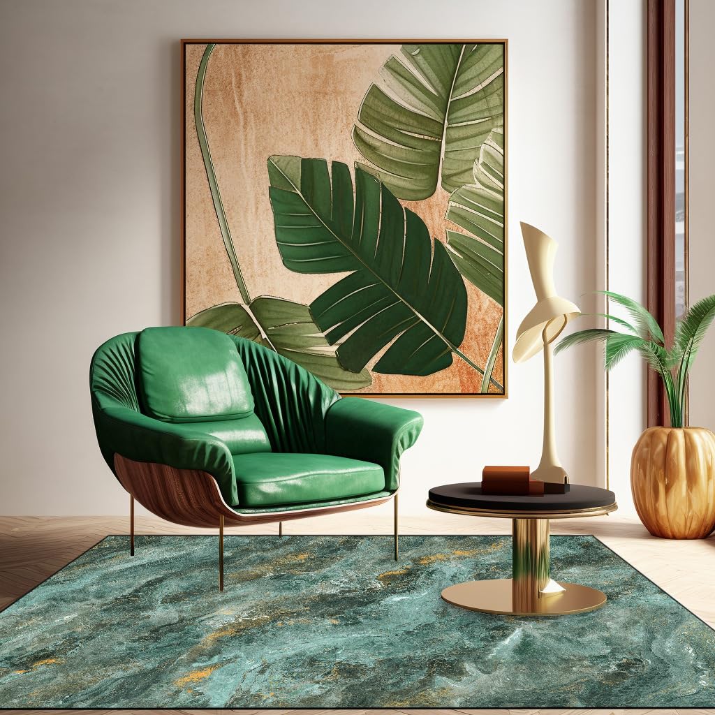 Tapis de chambre à coucher vert encre style rétro pour créer un coin bureau cosy