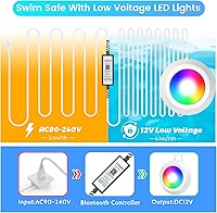 Vista 3 de LyLmLe Luces LED para piscina, luz sumergible magnética RGB inteligente de 20 W con control de aplicación, 800 lm regulable, IP68 impermeable 12 V