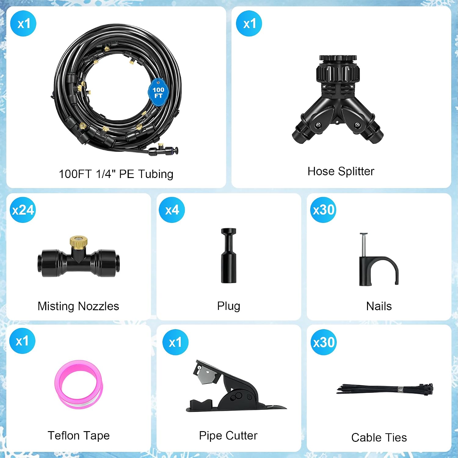 Thiswing 100 FT Dual-Line Misting Cooling System, Outdoor Water Mister Kit with 24 Brass Nozzles, Misting Hose for Patio, Backyard, Garden, Dog Play Area, Farm, Stable, Outdoor Summer Heat Relief