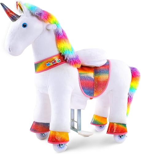 WondeRides Caballo de juguete para pasear a caballo, tamaño S 3 para edades de 3 a 5 años (30.1 pulgadas de altura), unicornio de peluche con ruedas